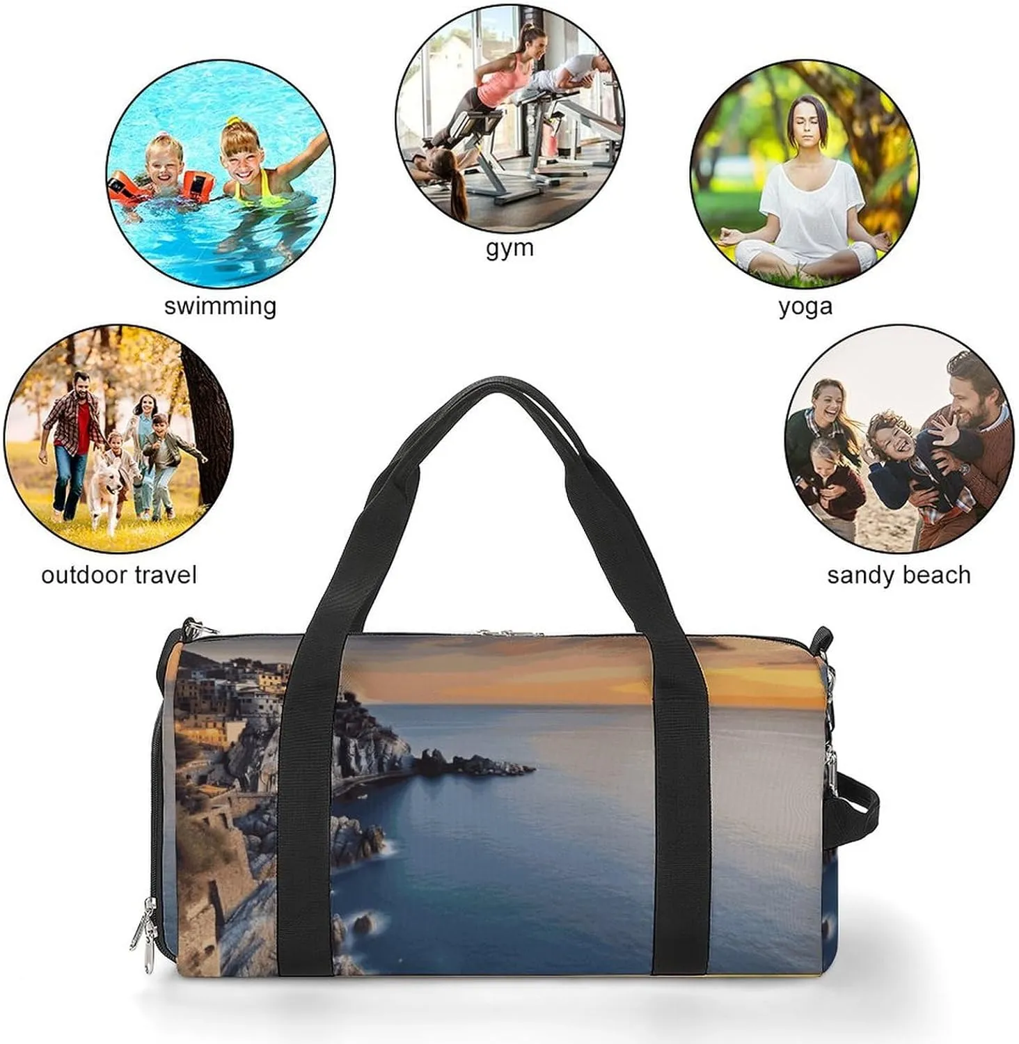 Gym Bags Small Italy Sea at Sunset Duffel Bag Overnight Bag with Shoe Compartment Carryon Bag for Men Women