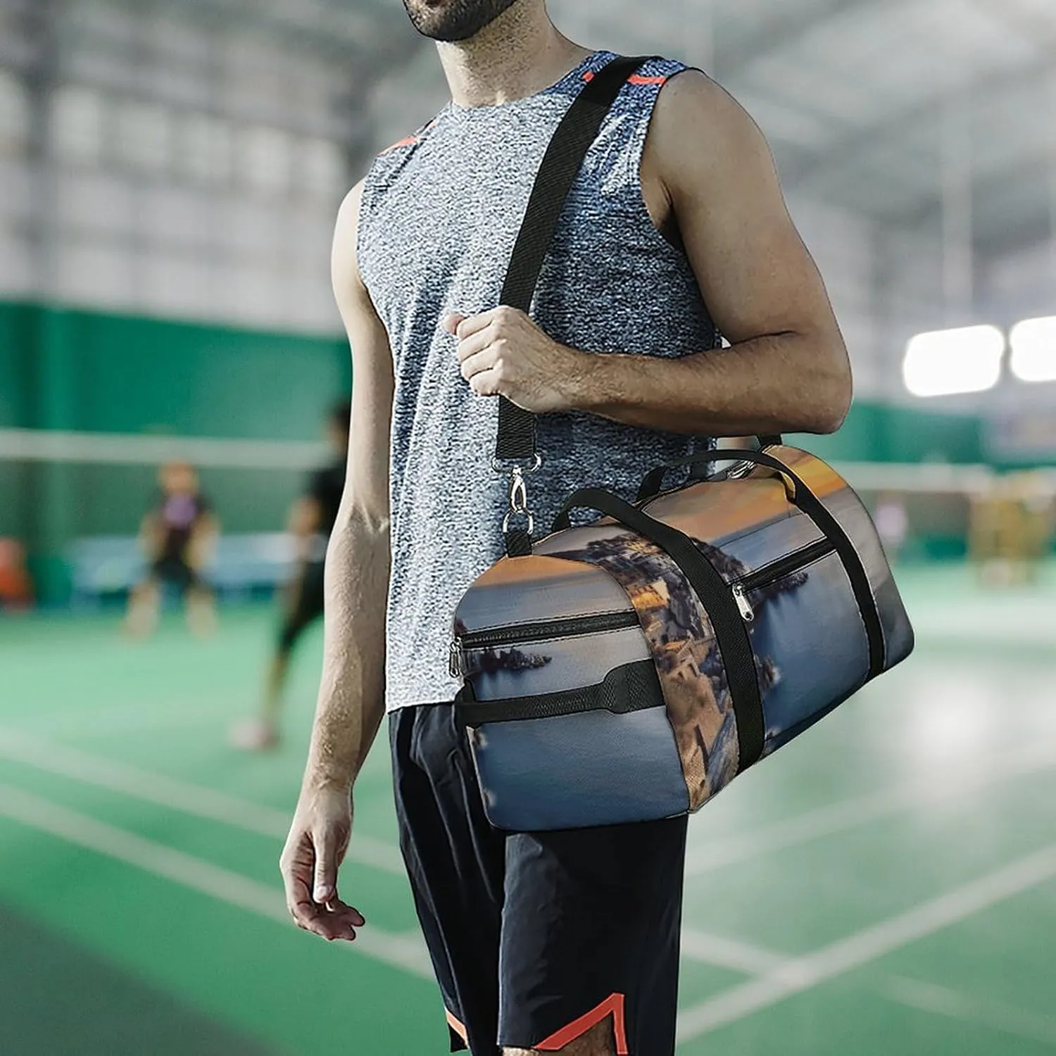 Gym Bags Small Italy Sea at Sunset Duffel Bag Overnight Bag with Shoe Compartment Carryon Bag for Men Women