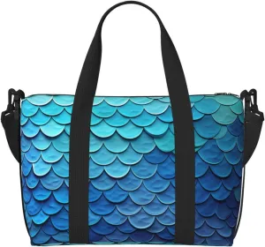 Gym Bags Small Mermaid Fish Scale Duffel Bag Overnight Bag with Shoe Compartment Carryon Bag for Men Women