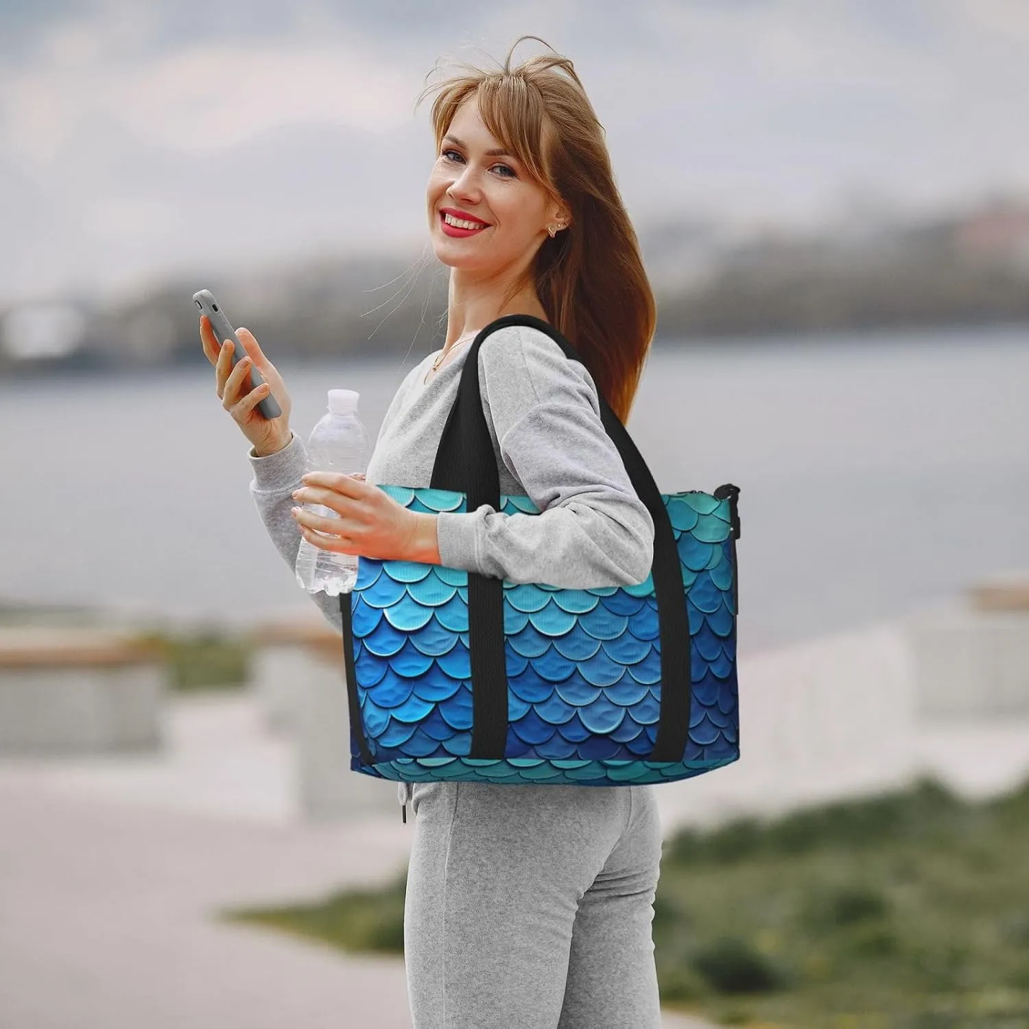 Gym Bags Small Mermaid Fish Scale Duffel Bag Overnight Bag with Shoe Compartment Carryon Bag for Men Women