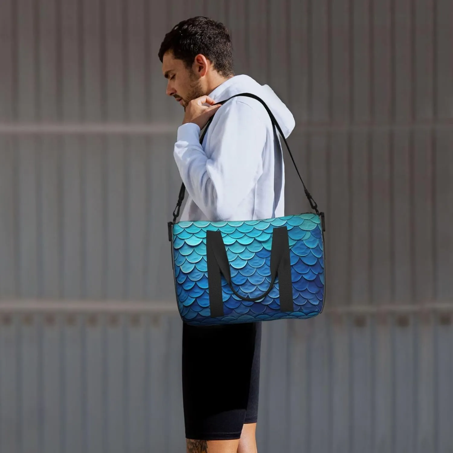 Gym Bags Small Mermaid Fish Scale Duffel Bag Overnight Bag with Shoe Compartment Carryon Bag for Men Women
