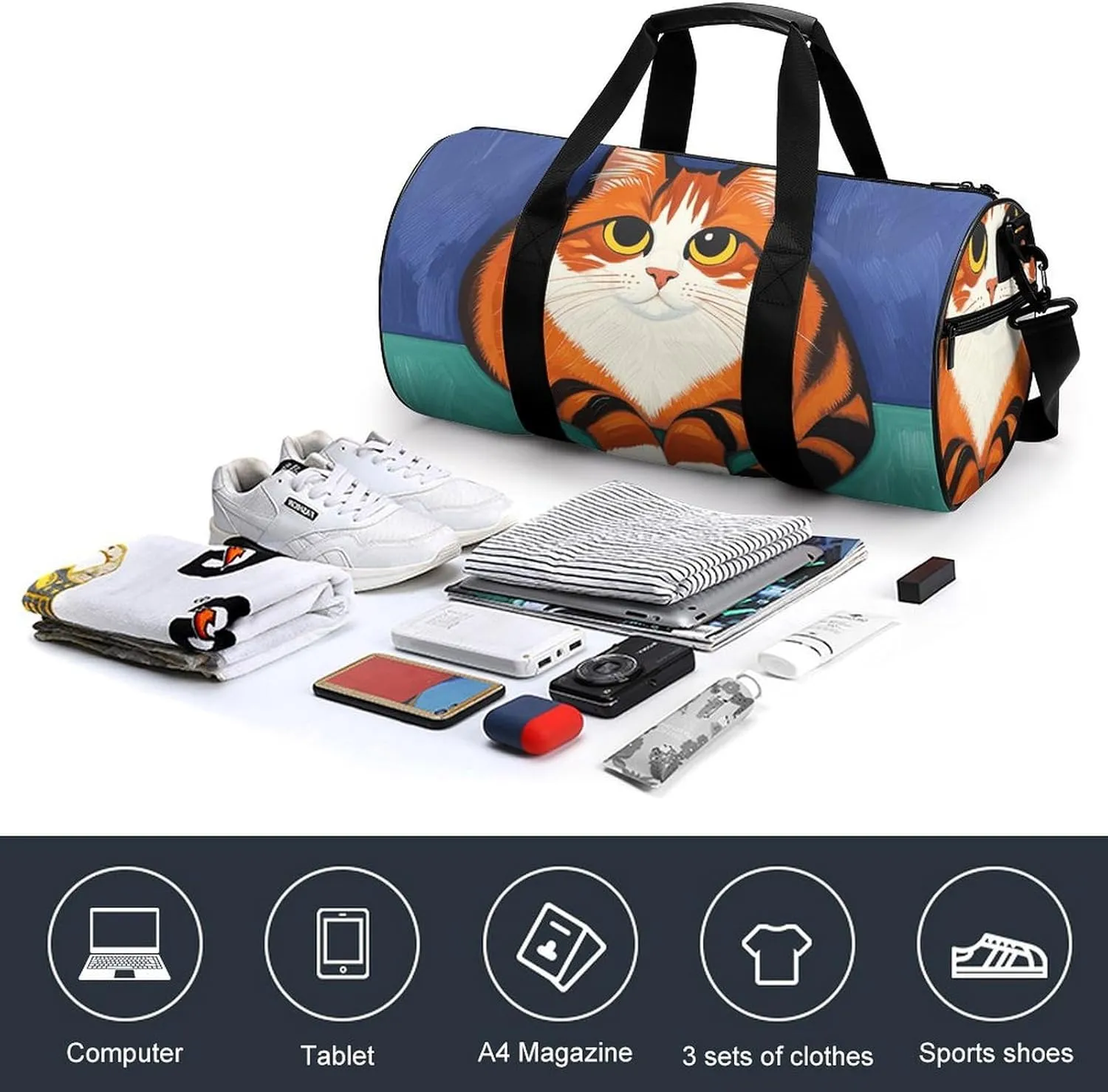 Gym Bags Small Mid-Century Modern Art Cats Duffel Bag Overnight Bag with Shoe Compartment Carryon Bag for Men Women