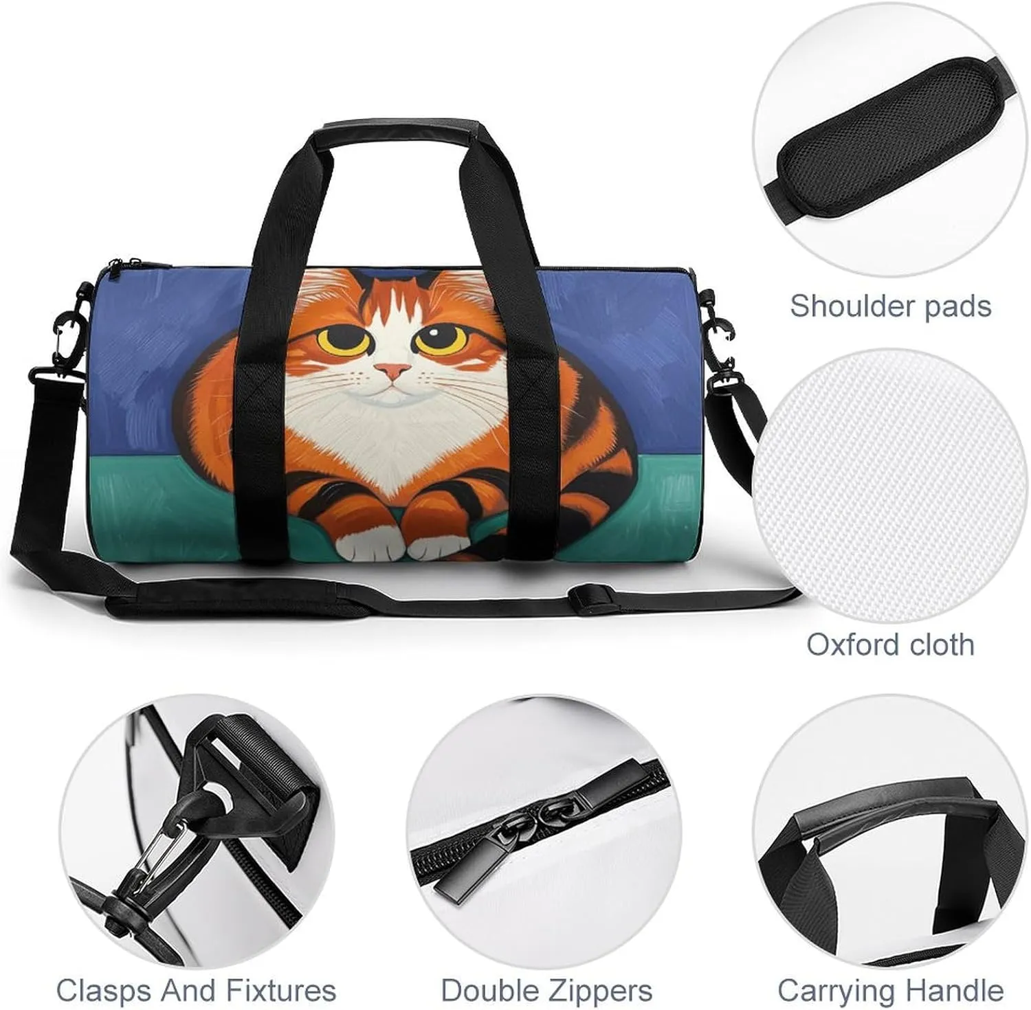 Gym Bags Small Mid-Century Modern Art Cats Duffel Bag Overnight Bag with Shoe Compartment Carryon Bag for Men Women