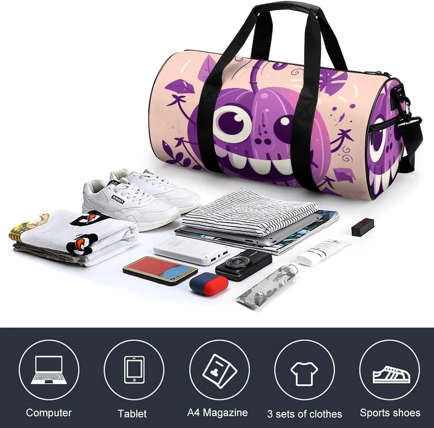 Gym Bags Small Monster Pumpkin Duffel Bag Overnight Bag with Shoe Compartment Carryon Bag for Men Women