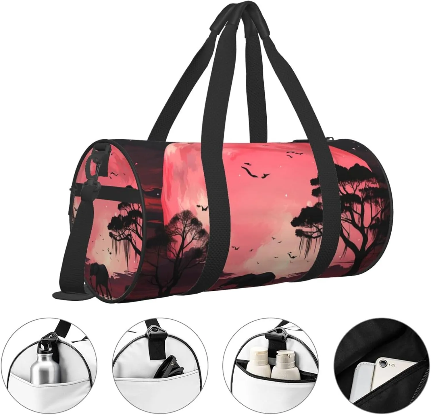 Gym Bags Small Moon Elephant Duffel Bag Overnight Bag with Shoe Compartment Carryon Bag for Men Women