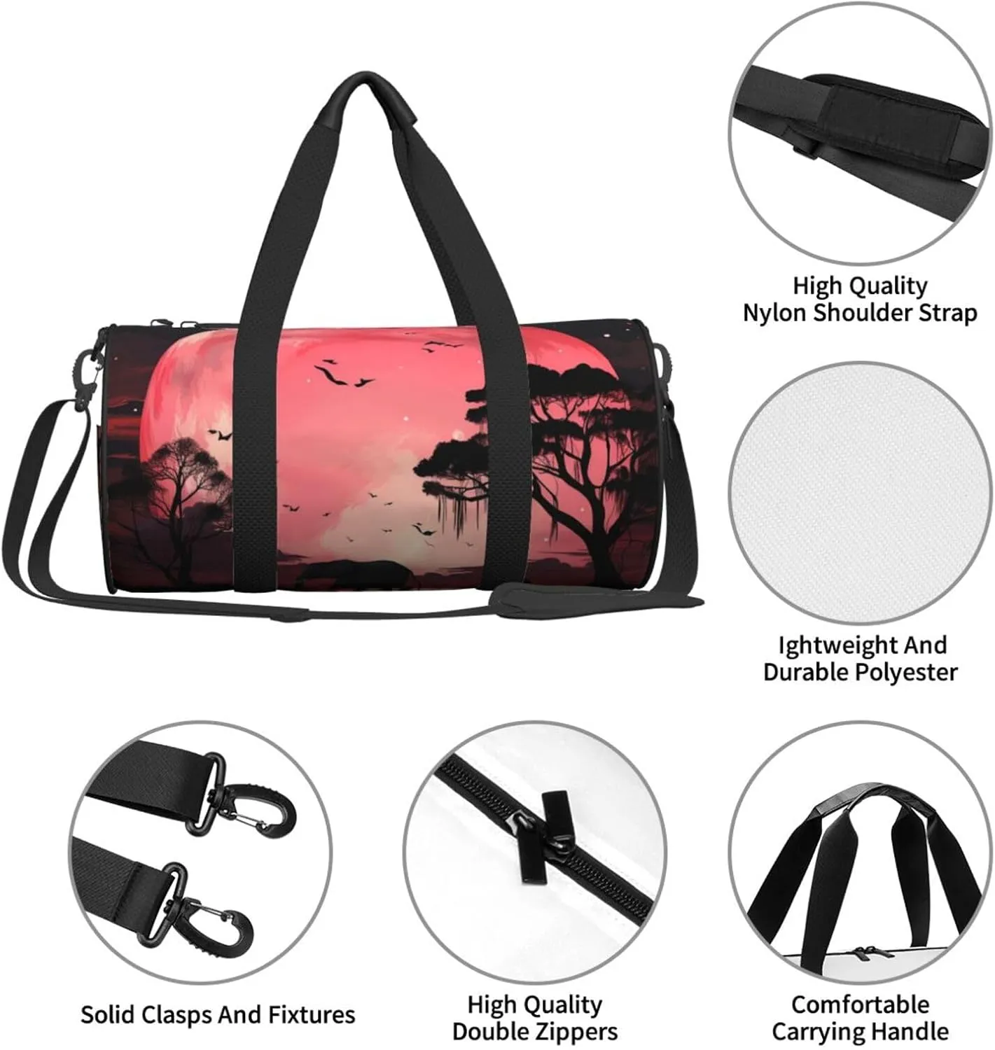 Gym Bags Small Moon Elephant Duffel Bag Overnight Bag with Shoe Compartment Carryon Bag for Men Women