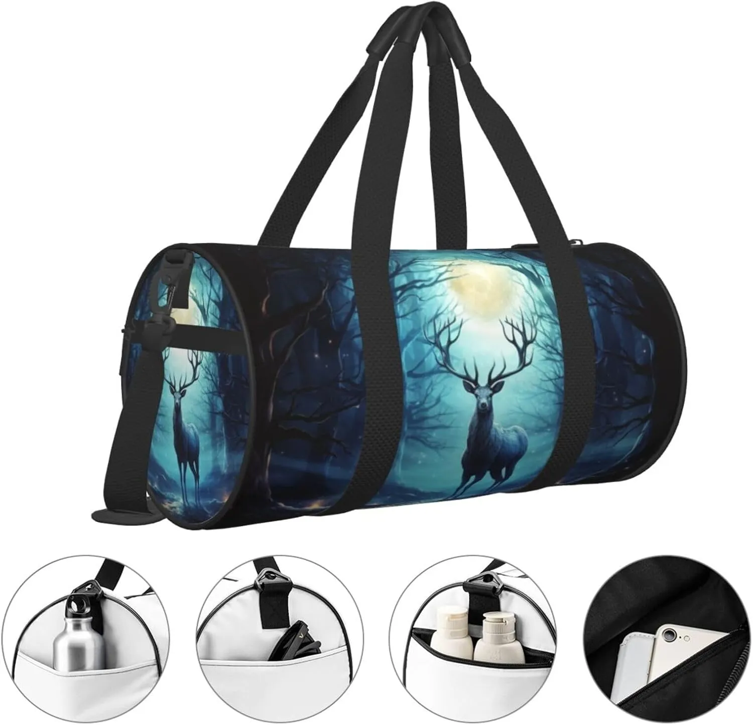 Gym Bags Small Moonlight deer Duffel Bag Overnight Bag with Shoe Compartment Carryon Bag for Men Women