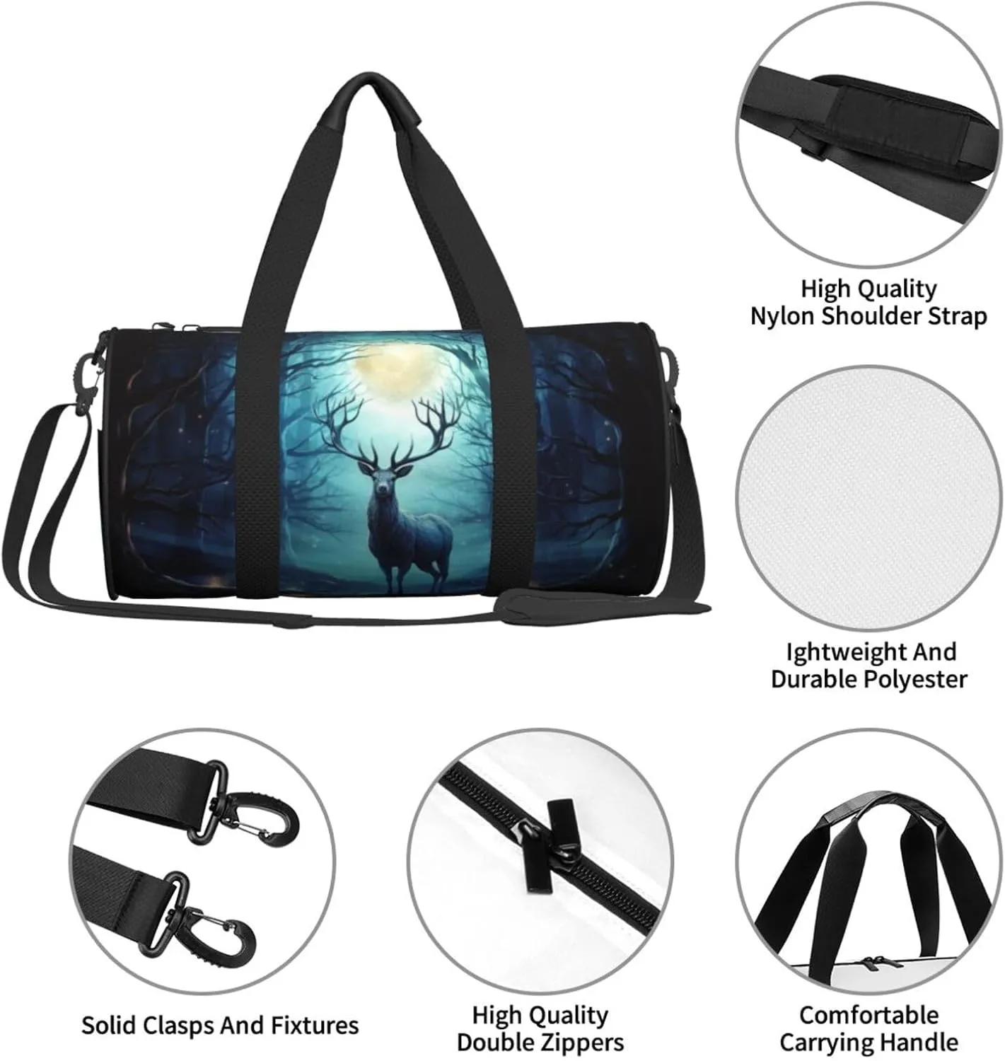 Gym Bags Small Moonlight deer Duffel Bag Overnight Bag with Shoe Compartment Carryon Bag for Men Women