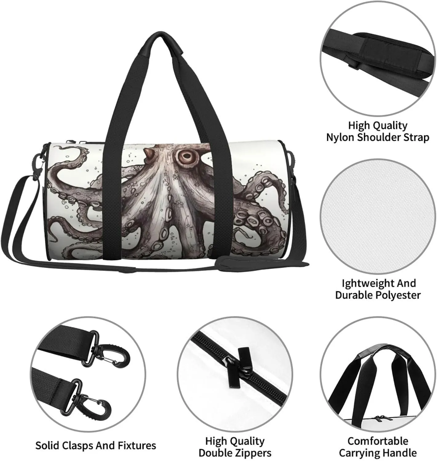 Gym Bags Small Octopus Duffel Bag Overnight Bag with Shoe Compartment Carryon Bag for Men Women