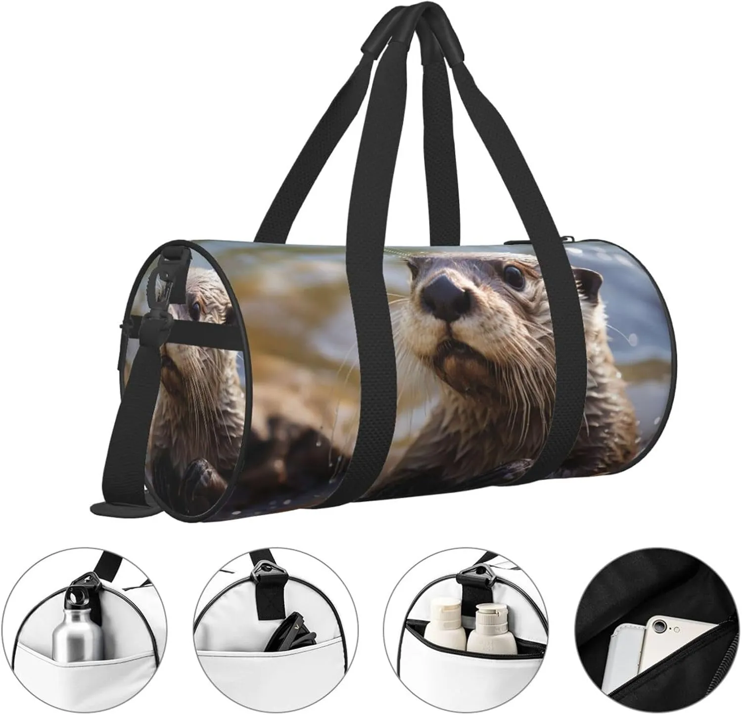Gym Bags Small Otter Playing in The Water Duffel Bag Overnight Bag with Shoe Compartment Carryon Bag for Men Women