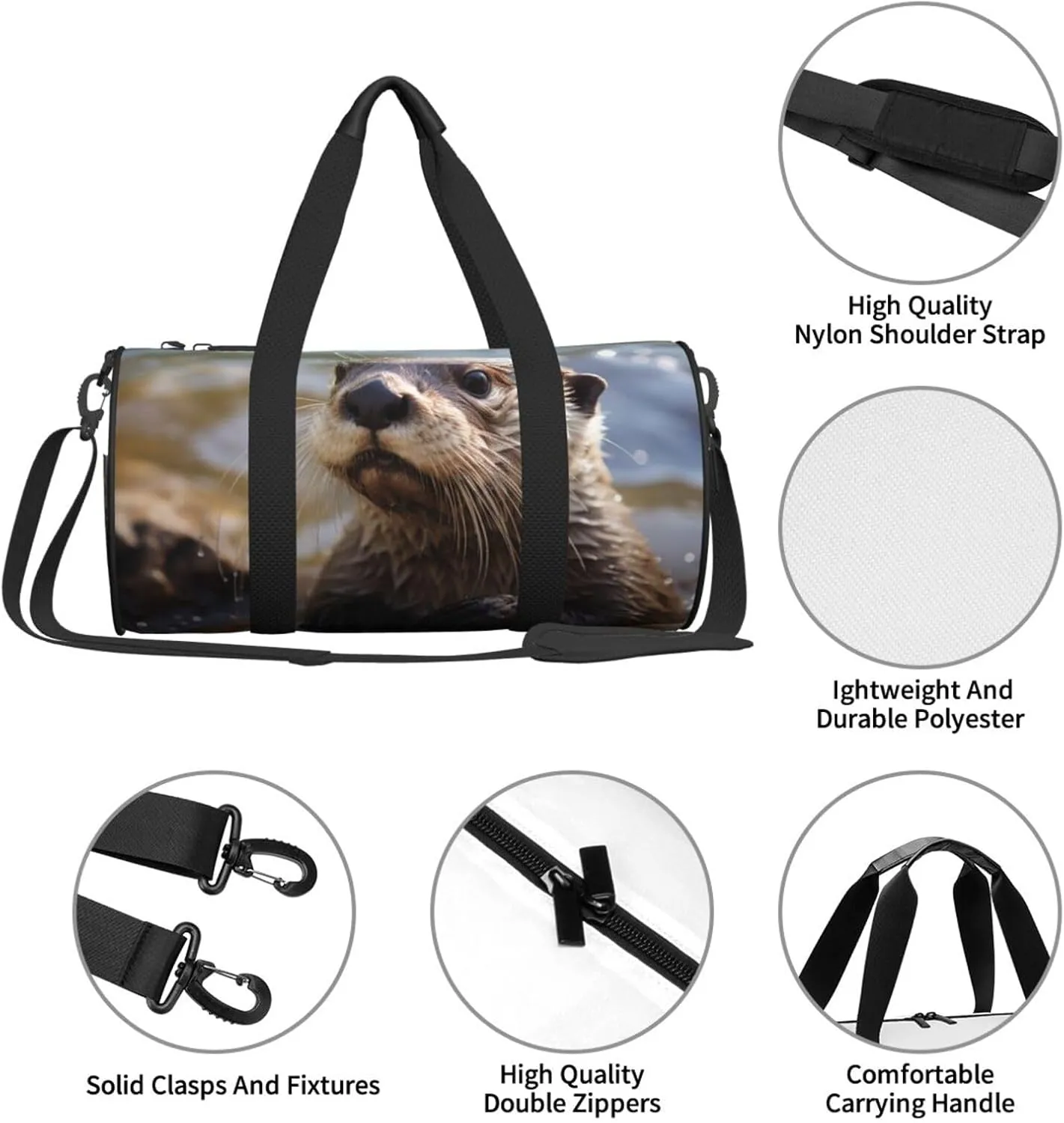 Gym Bags Small Otter Playing in The Water Duffel Bag Overnight Bag with Shoe Compartment Carryon Bag for Men Women