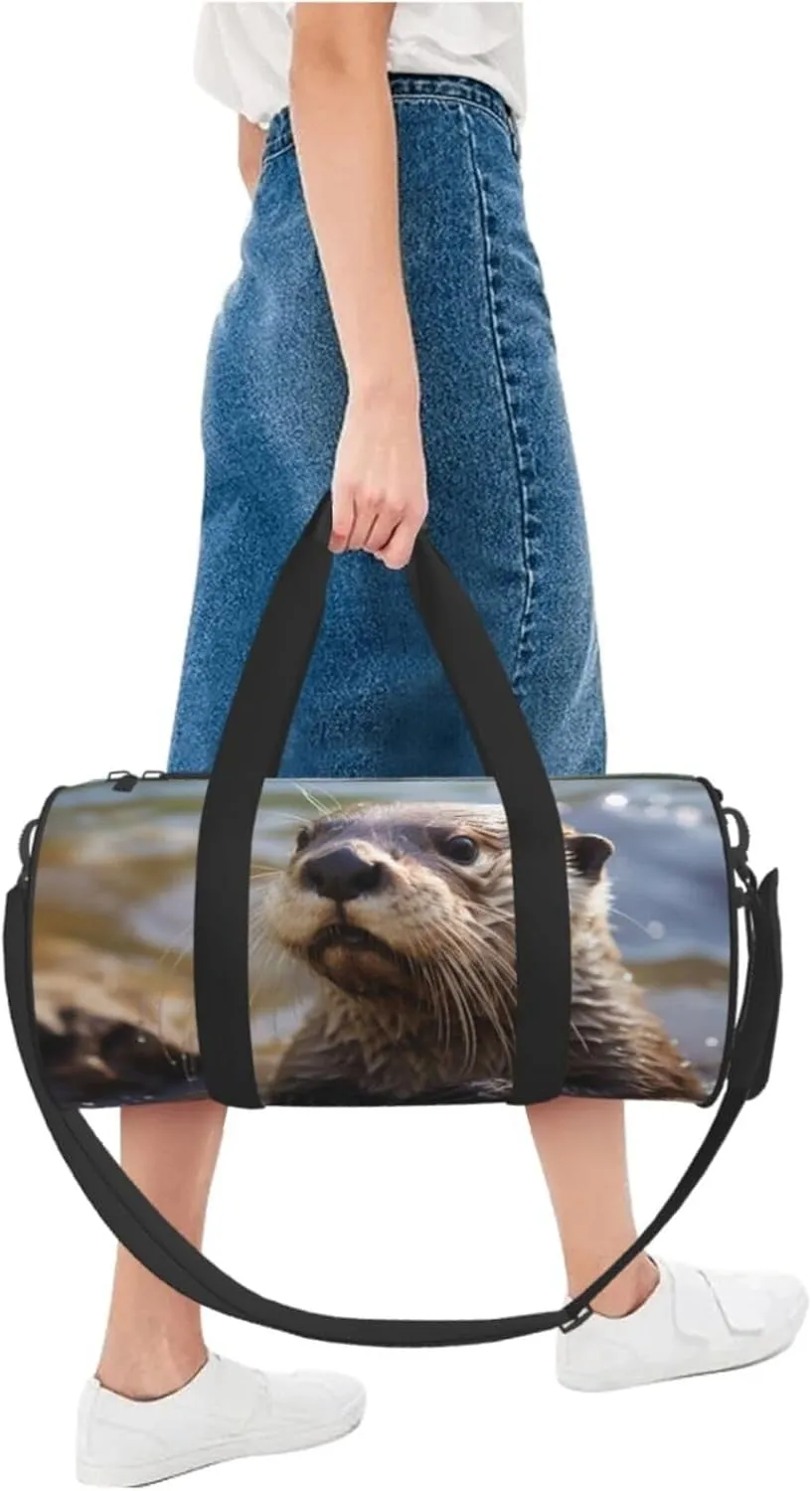 Gym Bags Small Otter Playing in The Water Duffel Bag Overnight Bag with Shoe Compartment Carryon Bag for Men Women