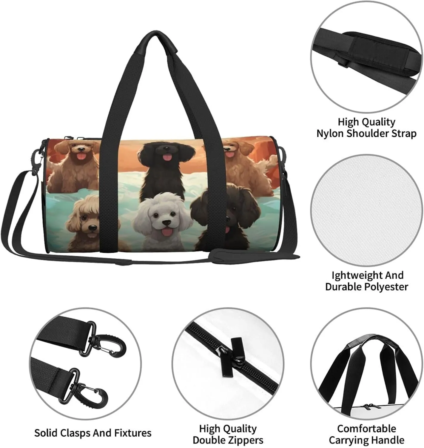 Gym Bags Small Poodles Dogs Duffel Bag Overnight Bag with Shoe Compartment Carryon Bag for Men Women