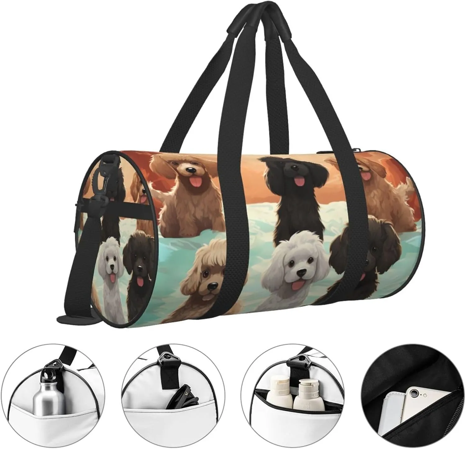 Gym Bags Small Poodles Dogs Duffel Bag Overnight Bag with Shoe Compartment Carryon Bag for Men Women