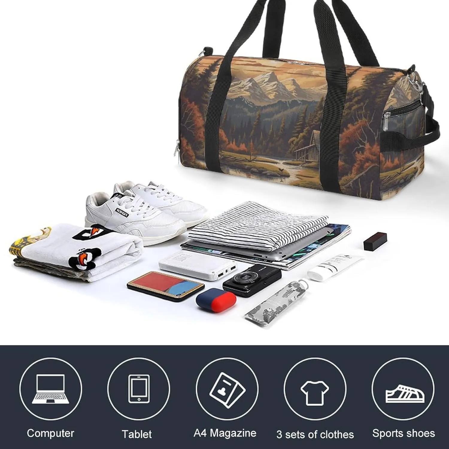 Gym Bags Small Sun Mountain Scenic Stream Duffel Bag Overnight Bag with Shoe Compartment Carryon Bag for Men Women