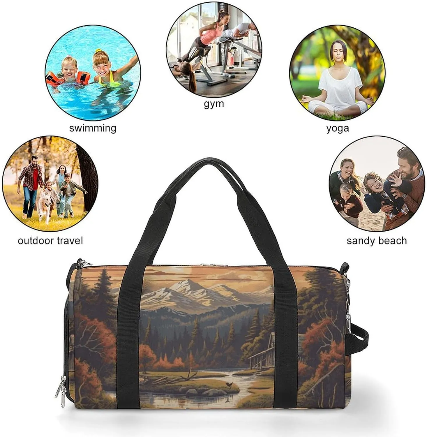 Gym Bags Small Sun Mountain Scenic Stream Duffel Bag Overnight Bag with Shoe Compartment Carryon Bag for Men Women