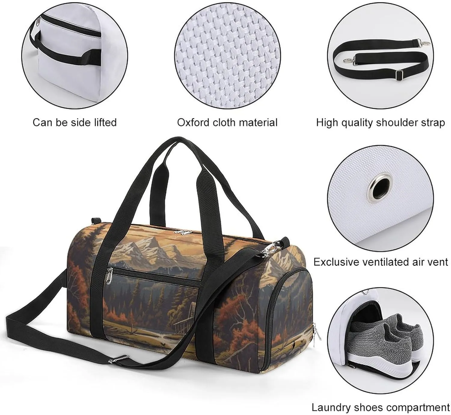 Gym Bags Small Sun Mountain Scenic Stream Duffel Bag Overnight Bag with Shoe Compartment Carryon Bag for Men Women
