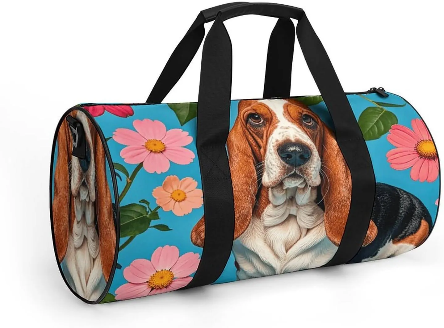 Gym Bags Small Sweet Basset Hound Florals Duffel Bag Overnight Bag with Shoe Compartment Carryon Bag for Men Women