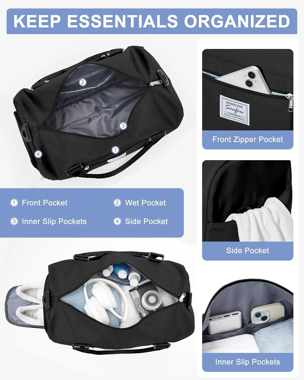 Gym Bags Womens Mens with Shoes Compartment and Wet Pocket,Travel Duffel Bag for Women for Plane,Sport Gym Tote Bags Swimming Yoga,Small Waterproof Weekend Overnight Bag Carry on Bag Hospital Holdalls