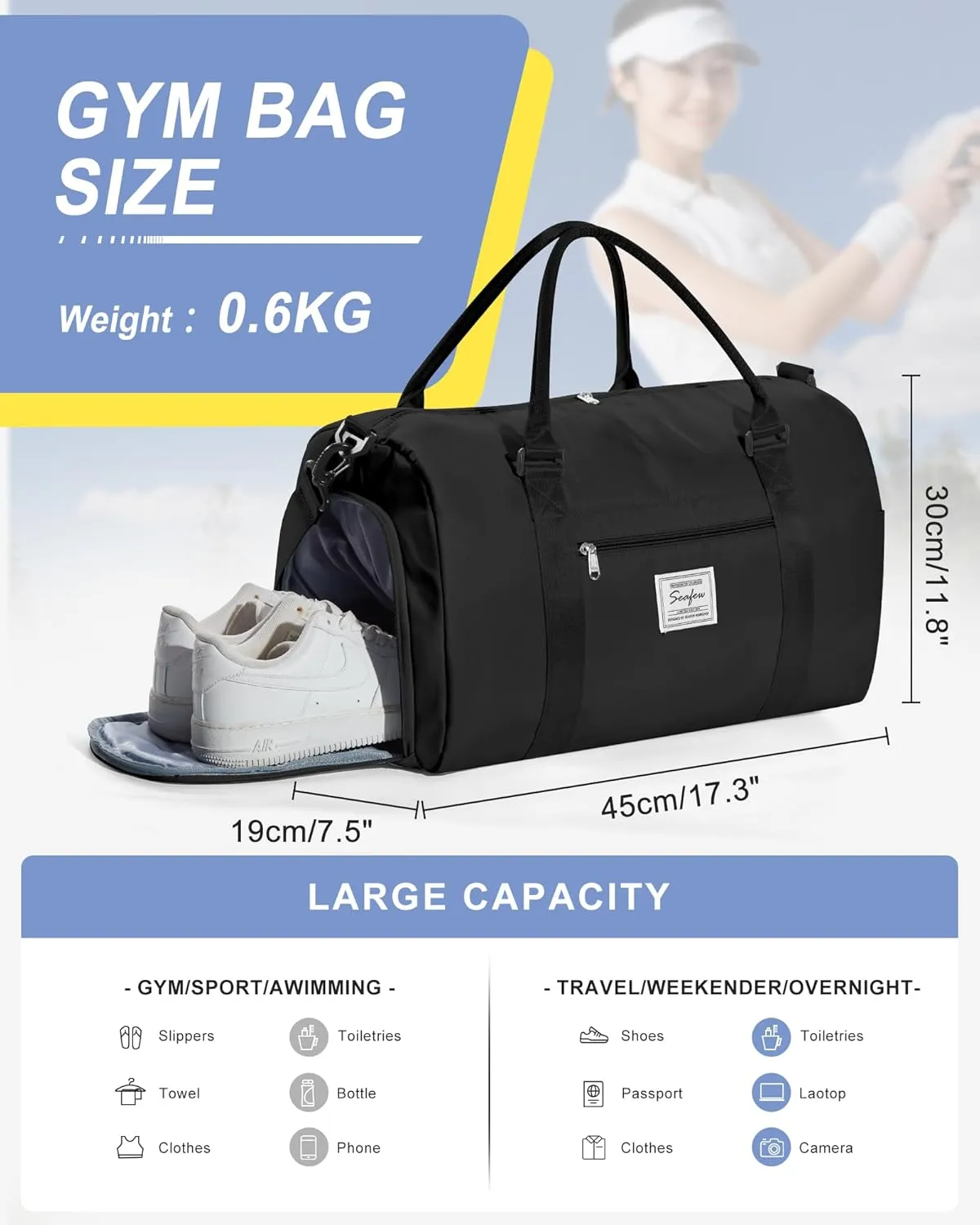 Gym Bags Womens Mens with Shoes Compartment and Wet Pocket,Travel Duffel Bag for Women for Plane,Sport Gym Tote Bags Swimming Yoga,Small Waterproof Weekend Overnight Bag Carry on Bag Hospital Holdalls