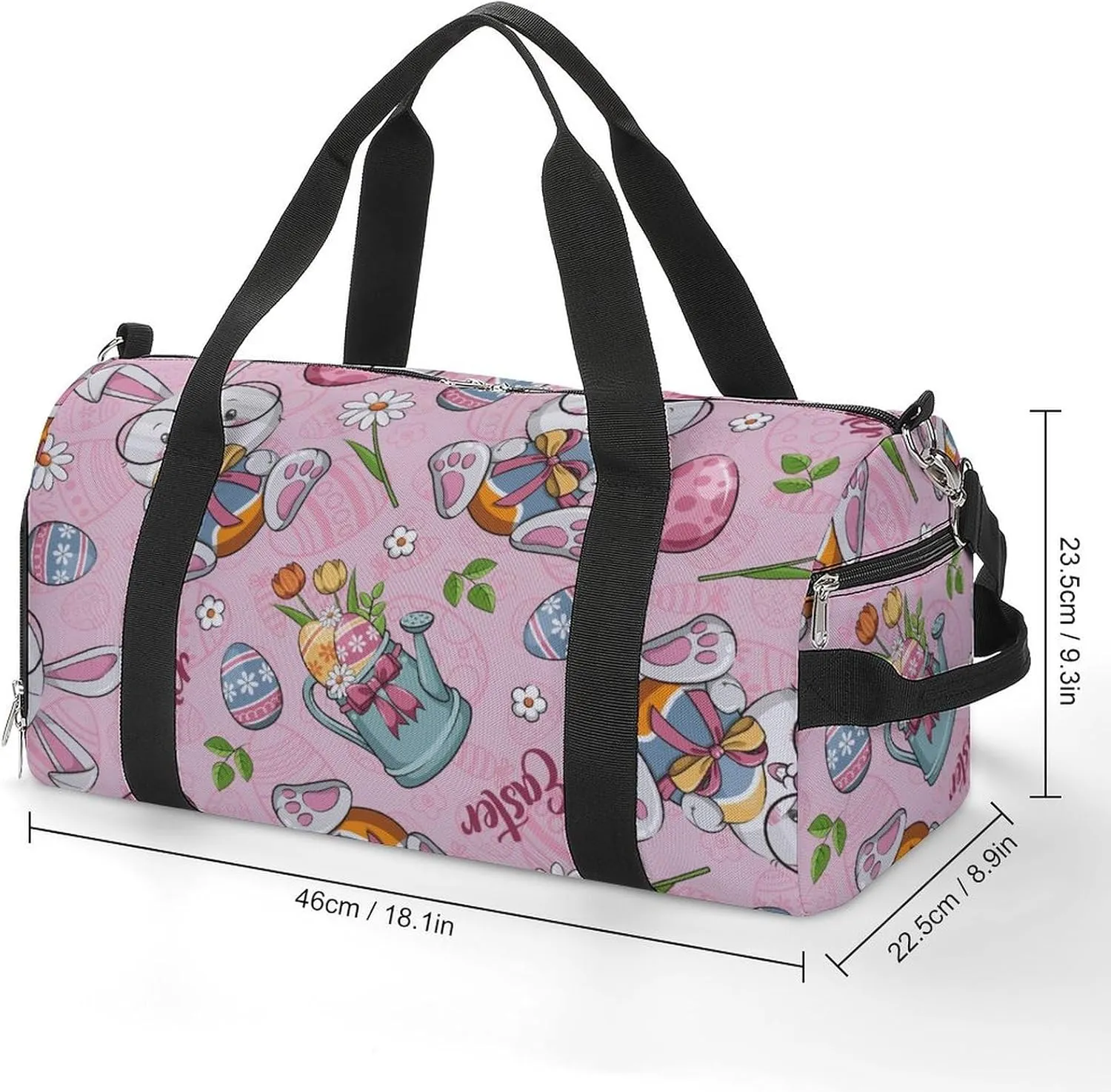 Gym Duffel Bag with Shoe Compartment Wet Pocket, Pink Happy Easter Travel Bag for Men Women