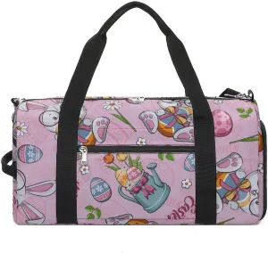 Gym Duffel Bag with Shoe Compartment Wet Pocket, Pink Happy Easter Travel Bag for Men Women
