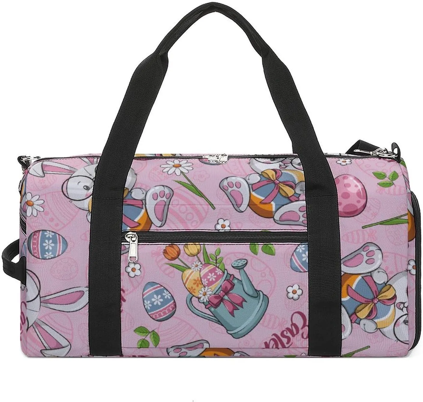 Gym Duffel Bag with Shoe Compartment Wet Pocket, Pink Happy Easter Travel Bag for Men Women