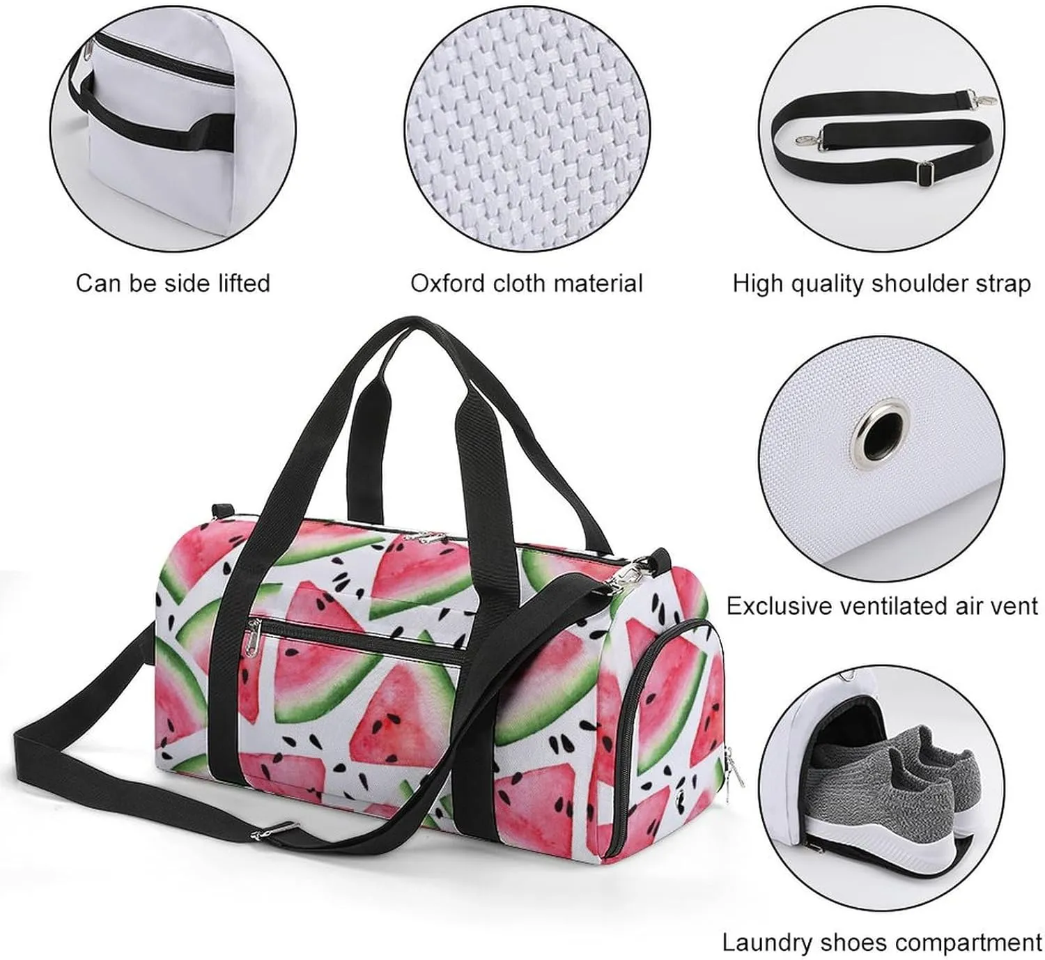 Gym Duffel Bag with Shoe Compartment Wet Pocket, Red Pink Watermelon Travel Bag for Men Women, style-1