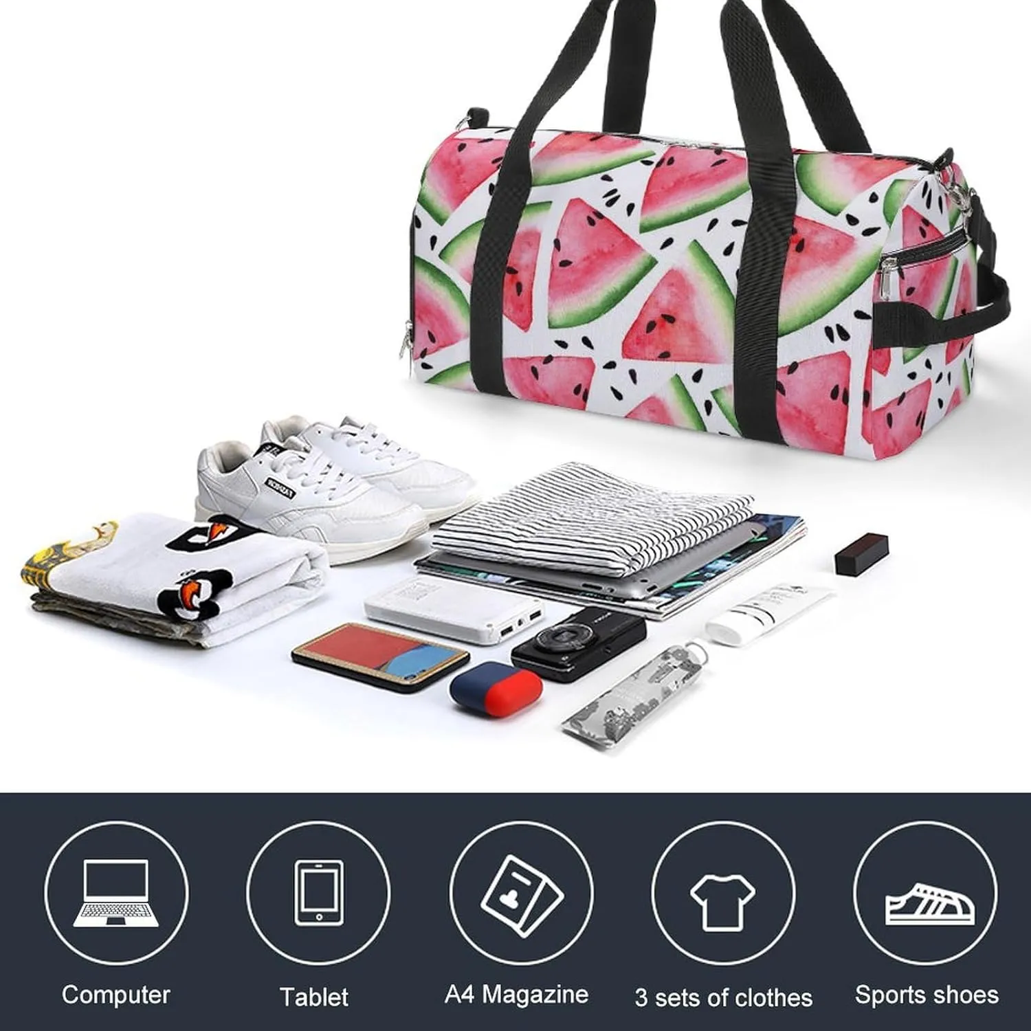 Gym Duffel Bag with Shoe Compartment Wet Pocket, Red Pink Watermelon Travel Bag for Men Women, style-1