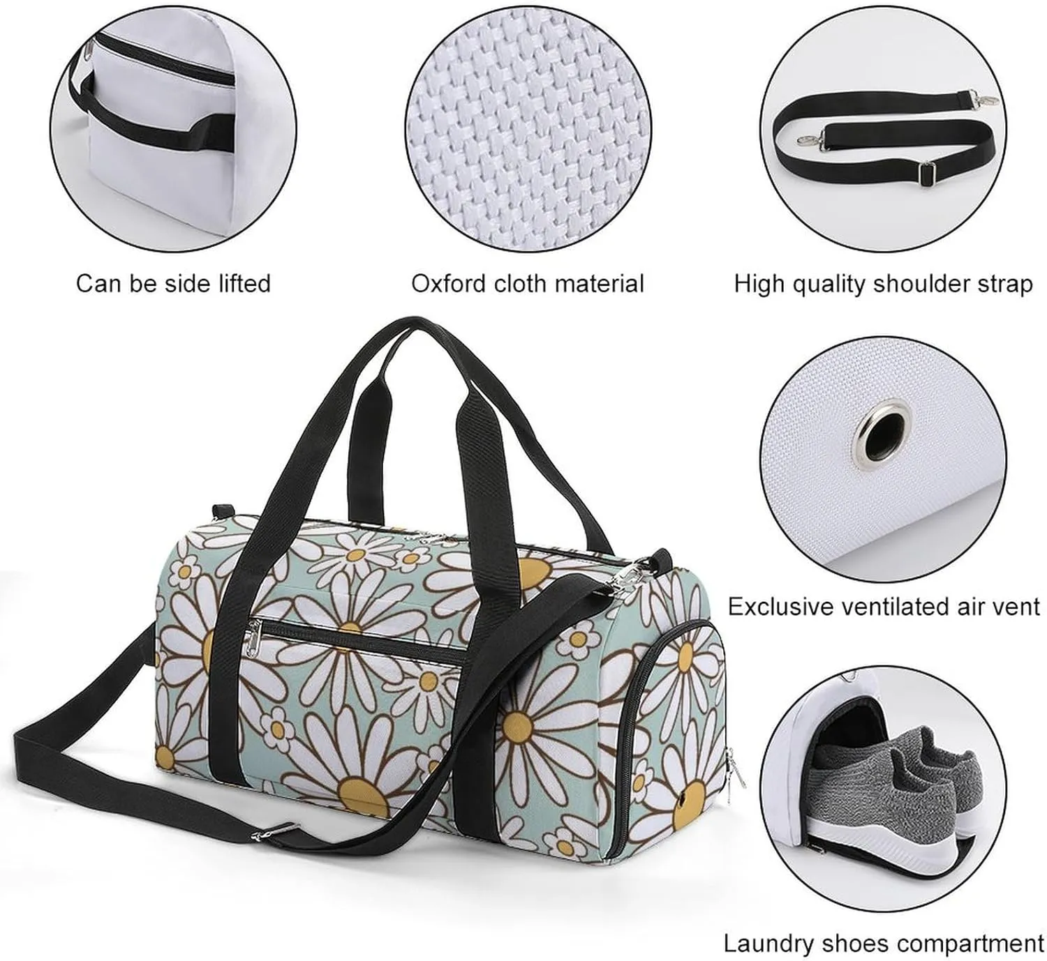 Gym Duffel Bag with Shoe Compartment Wet Pocket, Retro 1970s Hippie Travel Bag for Men Women