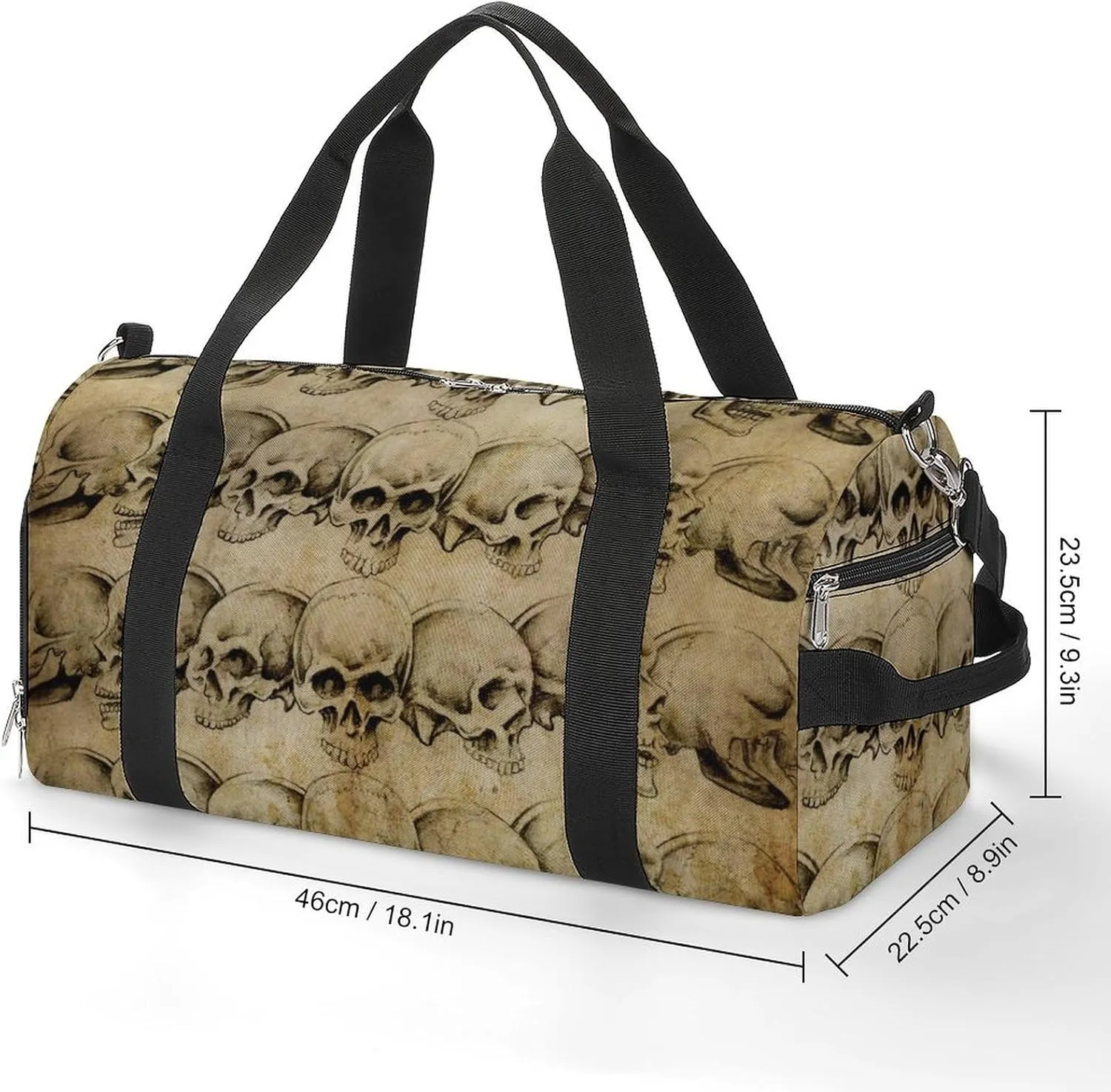 Gym Duffel Bag with Shoe Compartment Wet Pocket, Skulls over Old Paper Print Travel Bag for Men Women, style-3