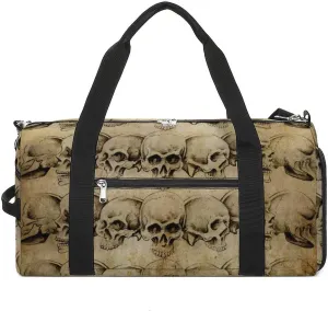 Gym Duffel Bag with Shoe Compartment Wet Pocket, Skulls over Old Paper Print Travel Bag for Men Women, style-3