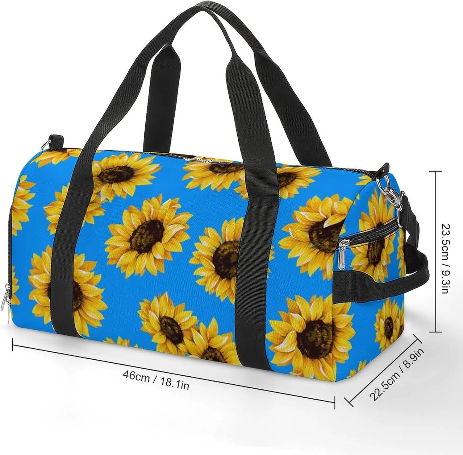 Gym Duffel Bag with Shoe Compartment Wet Pocket, Yellow Sunflower on Blue Travel Bag for Men Women, style-4