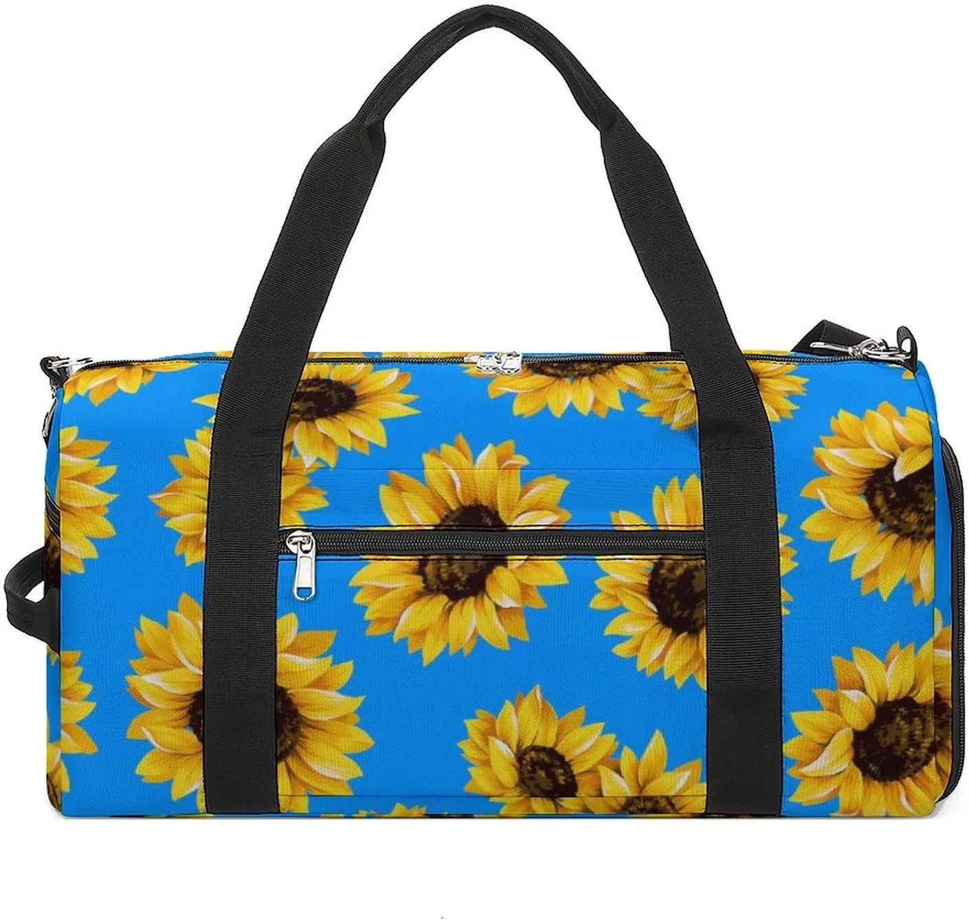 Gym Duffel Bag with Shoe Compartment Wet Pocket, Yellow Sunflower on Blue Travel Bag for Men Women, style-4