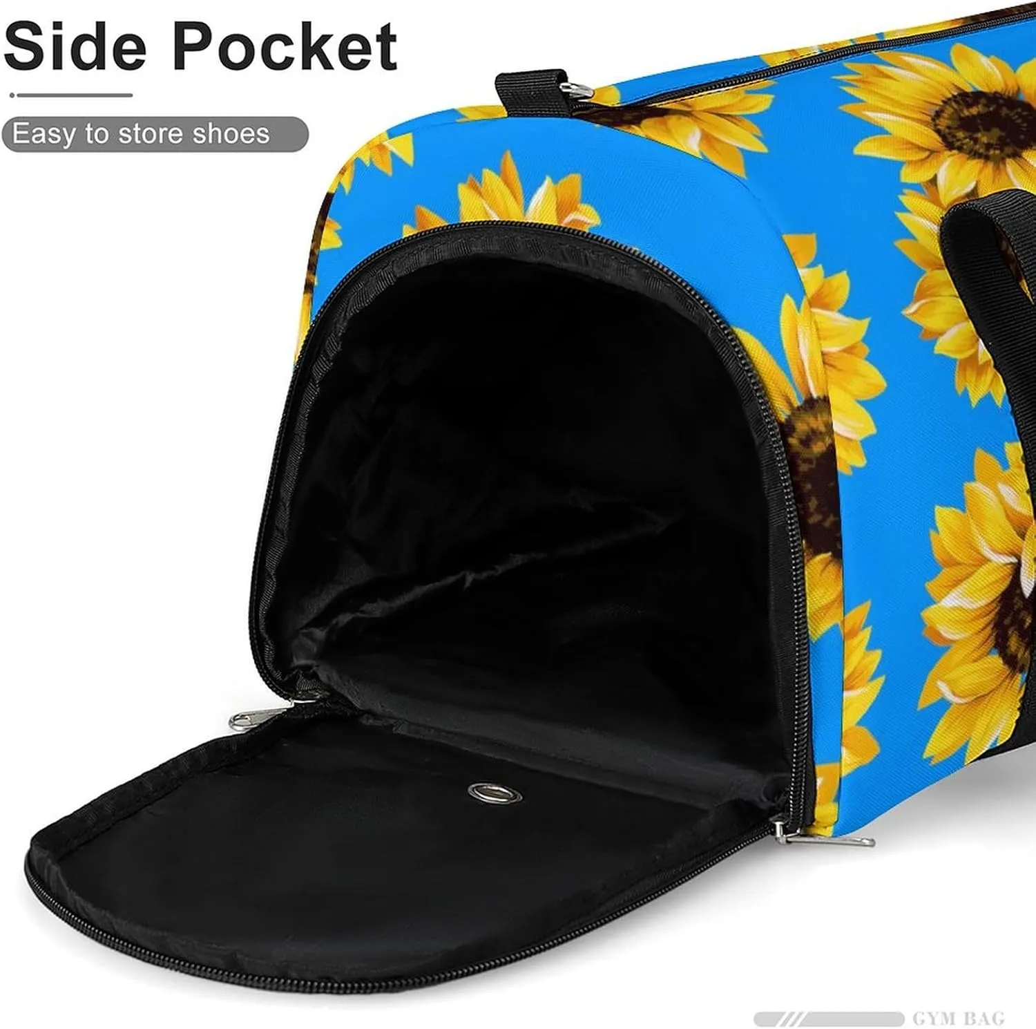 Gym Duffel Bag with Shoe Compartment Wet Pocket, Yellow Sunflower on Blue Travel Bag for Men Women, style-4