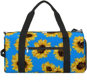 Gym Duffel Bag with Shoe Compartment Wet Pocket, Yellow Sunflower on Blue Travel Bag for Men Women, style-4