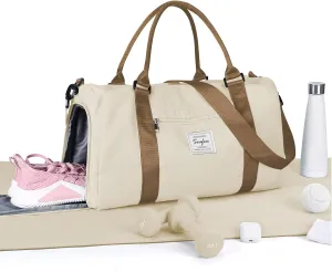 Gym Duffel Bag with Shoes Compartment and Wet Pocket - Women's Travel Bag for Plane, Sport, Gym, Swimming, Yoga - Small, Waterproof, Weekend Overnight, Carry On, Hospital Holdall