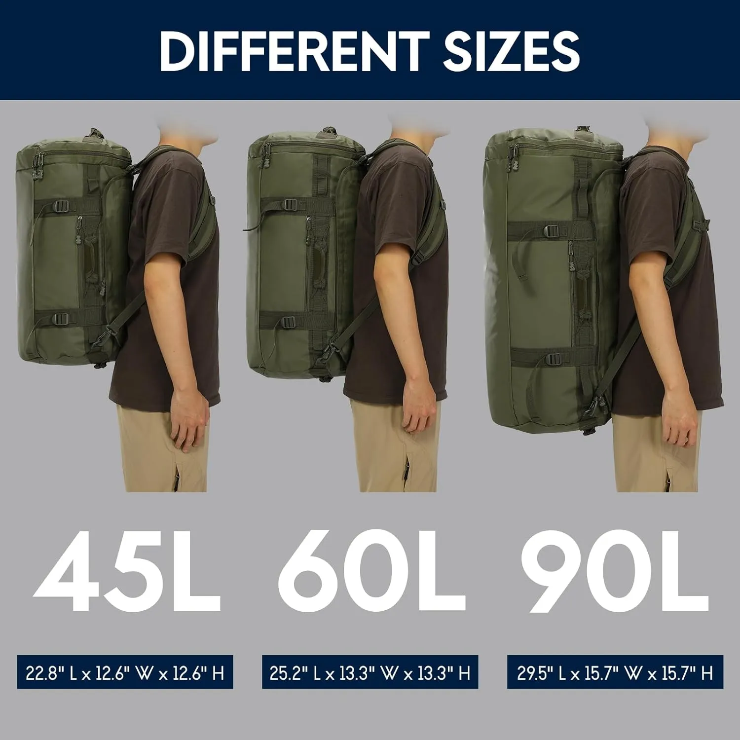 Haimont Large Duffle Bag Backpack for Men Women, 60L Convertible Travel Duffel Bags with Shoes Compartment, Carry on Durable Duffle for Sports Gym Hiking Camping, Water-resistant, Army Green