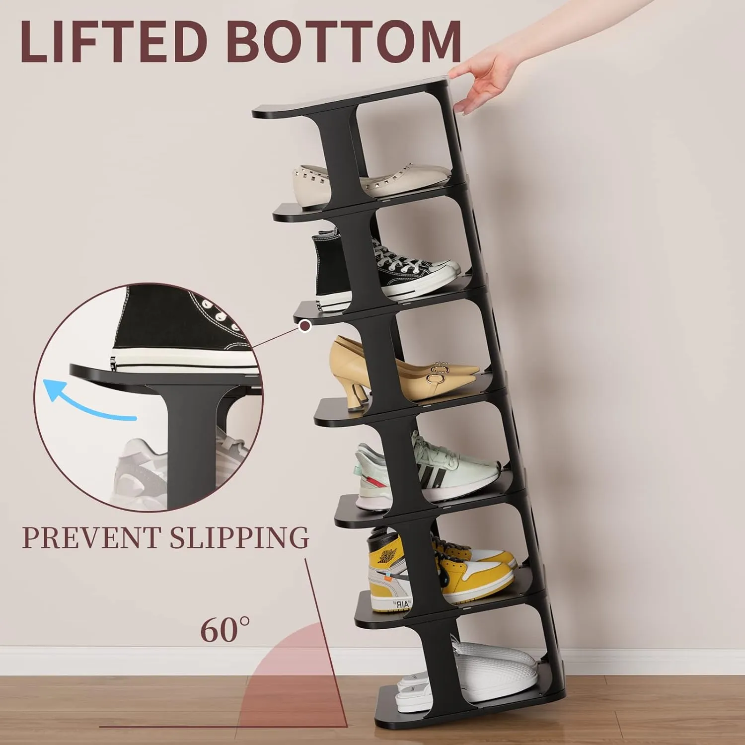 HAIXIN Vertical Narrow Tall Shoe Rack for Front Door Entrance, 7-Tier Sturdy Stackable Shoe Rack Organizer for Closet Entryway, Corner Shoe Storage Shelf Shoe Cubby