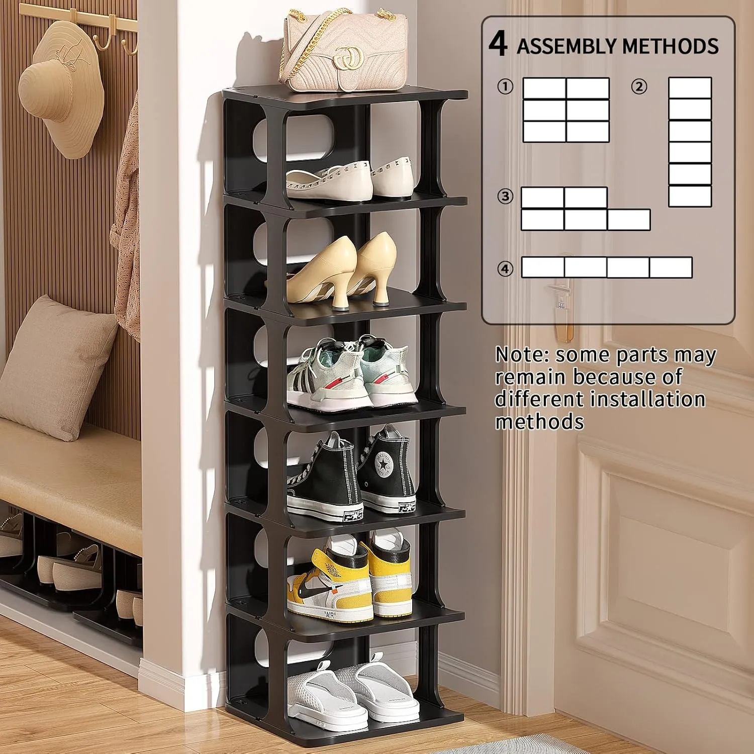 HAIXIN Vertical Narrow Tall Shoe Rack for Front Door Entrance, 7-Tier Sturdy Stackable Shoe Rack Organizer for Closet Entryway, Corner Shoe Storage Shelf Shoe Cubby