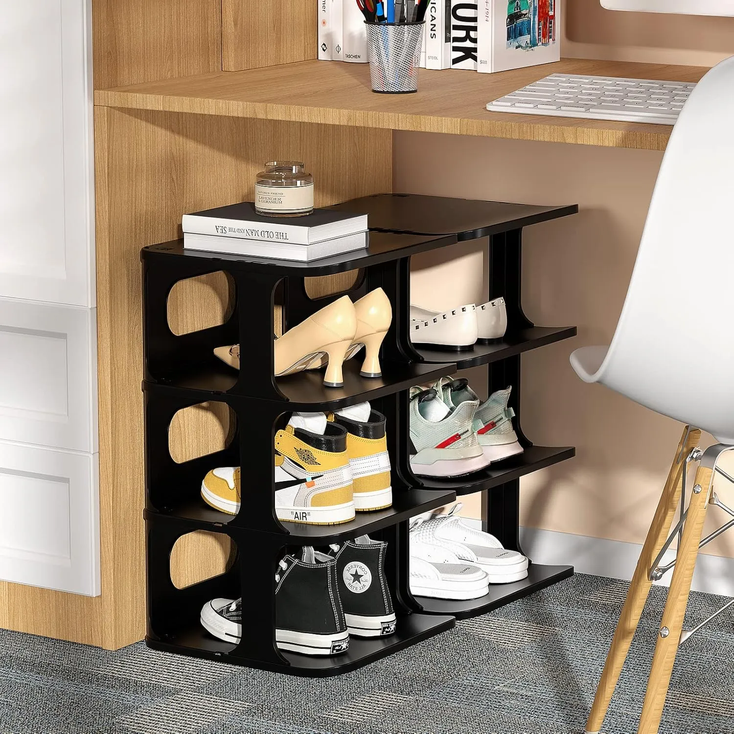 HAIXIN Vertical Narrow Tall Shoe Rack for Front Door Entrance, 7-Tier Sturdy Stackable Shoe Rack Organizer for Closet Entryway, Corner Shoe Storage Shelf Shoe Cubby