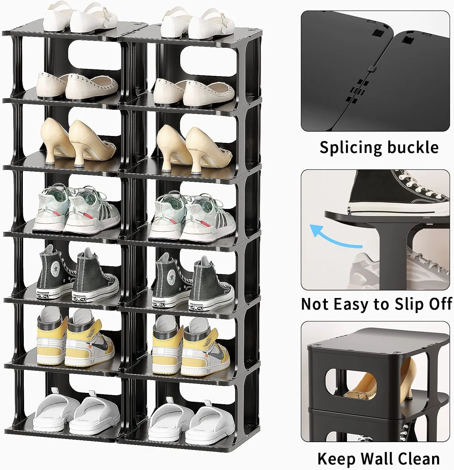 HAIXIN Vertical Narrow Tall Shoe Rack for Front Door Entrance, 7-Tier Sturdy Stackable Shoe Rack Organizer for Closet Entryway, Corner Shoe Storage Shelf Shoe Cubby