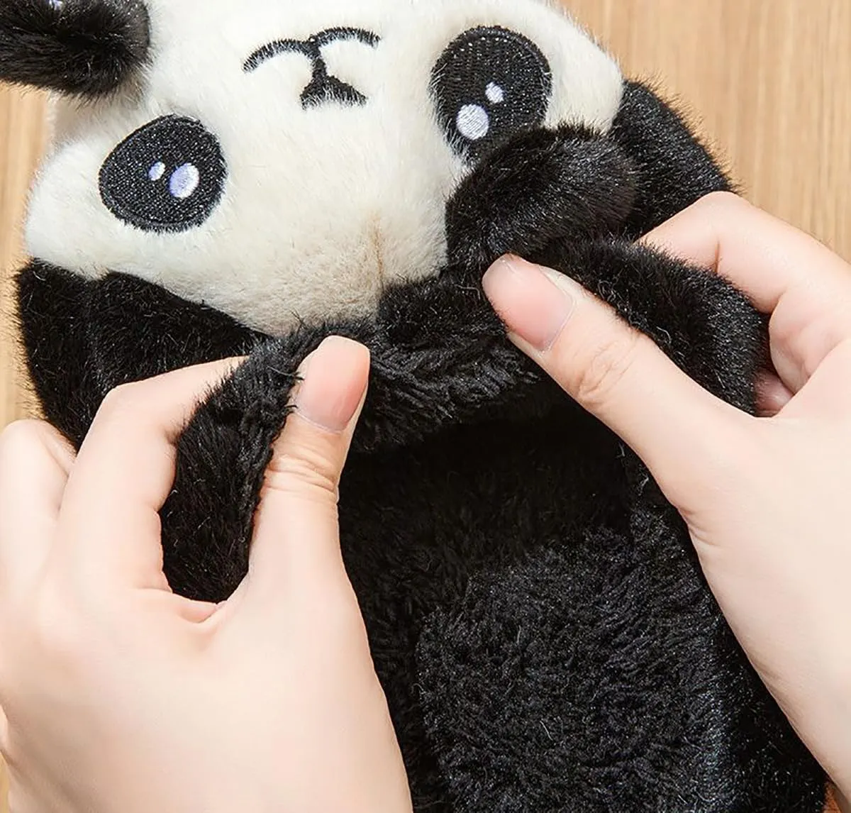 HANDKEI Fluffy Women's Panda Plush Slippers - Rubber Anti Slip Home & Outdoor