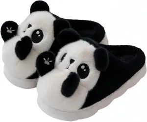 HANDKEI Fluffy Women's Panda Plush Slippers - Rubber Anti Slip Home & Outdoor