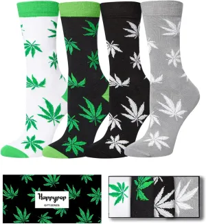 HAPPYPOP Funny Weed Gift for Men Women Teens - Marijuana, Cannabis 420 Gifts for Stoners, Pot Leaf, Weed Socks 4 Pack, Valentine's Day