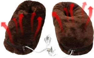 Heated Slippers for Women, USB Electric Heating Slippers, Heated Plush Shoe for Men, Comfortable Electric Heating Slippers with 2 Pcs 5V Battery, Plush Foot Warmers