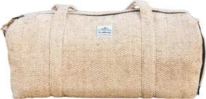 Hemp Duffle Bag, Beige – Natural Travel Gym Bag with Shoe Compartment, Durable 30L Capacity with Dual YKK Zippered Sections