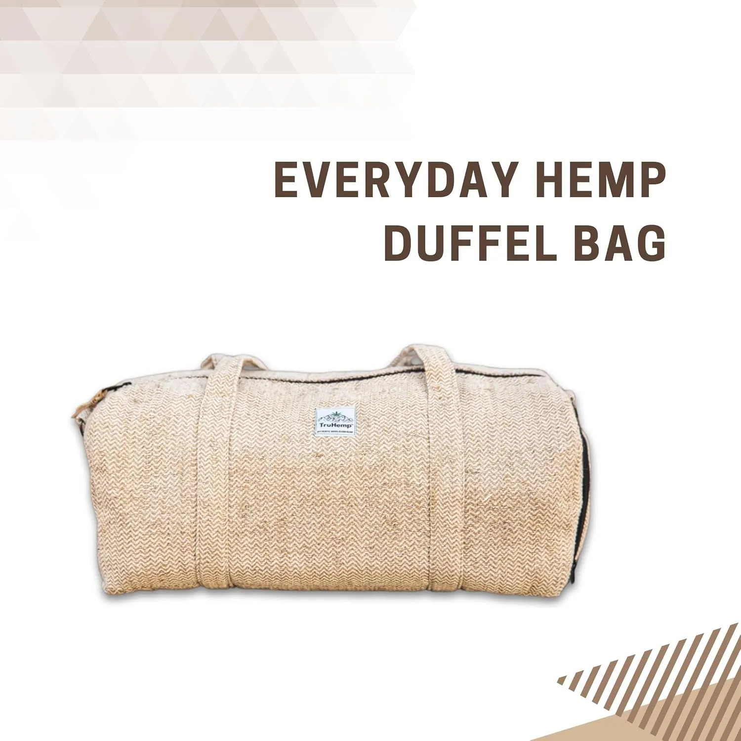 Hemp Duffle Bag, Beige – Natural Travel Gym Bag with Shoe Compartment, Durable 30L Capacity with Dual YKK Zippered Sections