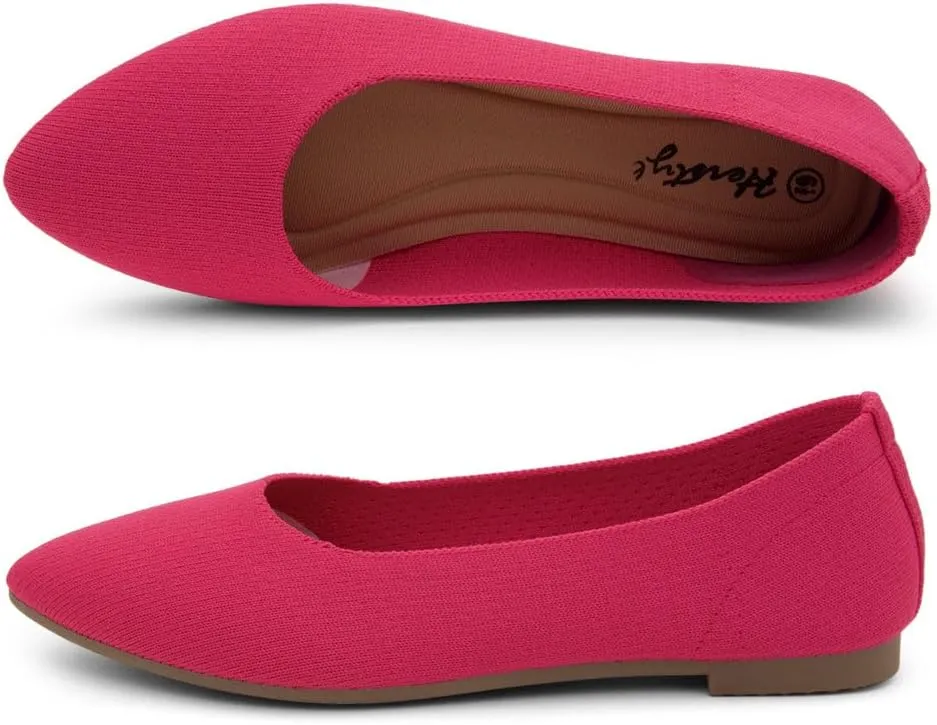 Herstyle Women's Pointed Toe Ballet Flats - Knit Slip-On Flat Shoes, Dressy & Comfortable Work Flats, Foldable for Office, Party & Daily Wear (2025 Trend)