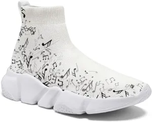 Hetios Men’s Athletic Running Shoes Slip on Casual Tennis Sports Shoes Musical Notes Mesh Sneakers for Womens Fashion Graffiti Painted Shoes